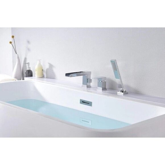 SUMERAIN Deck Mount Waterfall Roman Tub Faucet with Hand Shower Chrome S2148W-CH - Picture 4 of 7